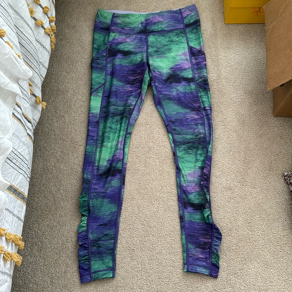 Lululemon time to shine purple and green leggings size 8